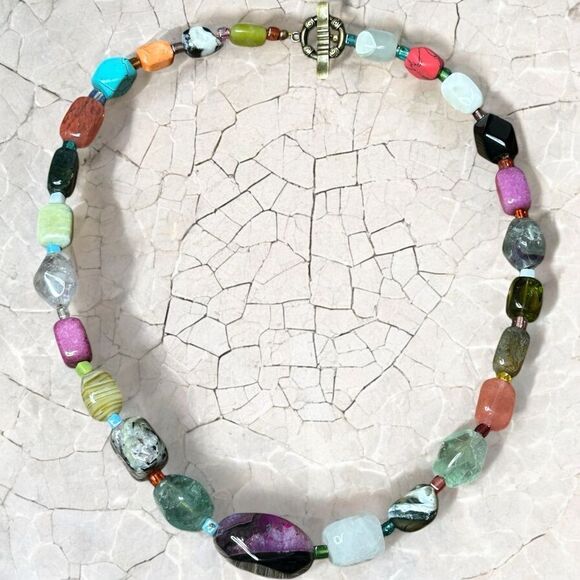 OOAK Multi Colored Genuine Semi Precious  Polished Gemstone Necklace Stones - Picture 3 of 9